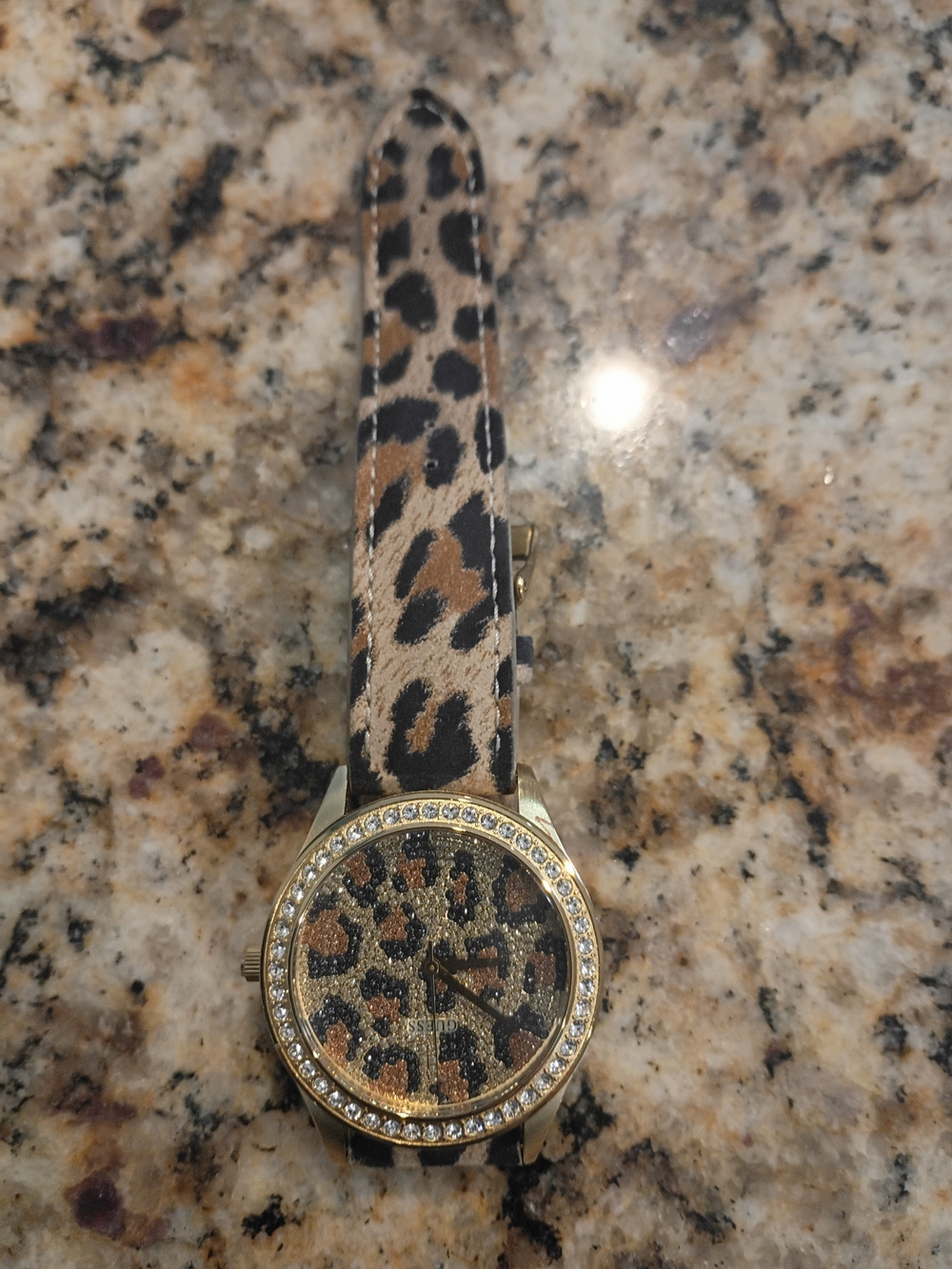Guess Women's Gold-Tone Watch with Leopard Print Strap